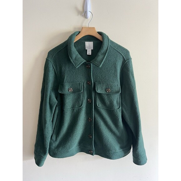 Joie Wool Blend Button Front Coat Women's Sz 1X Green Square Pockets Cozy Fall - Picture 1 of 4